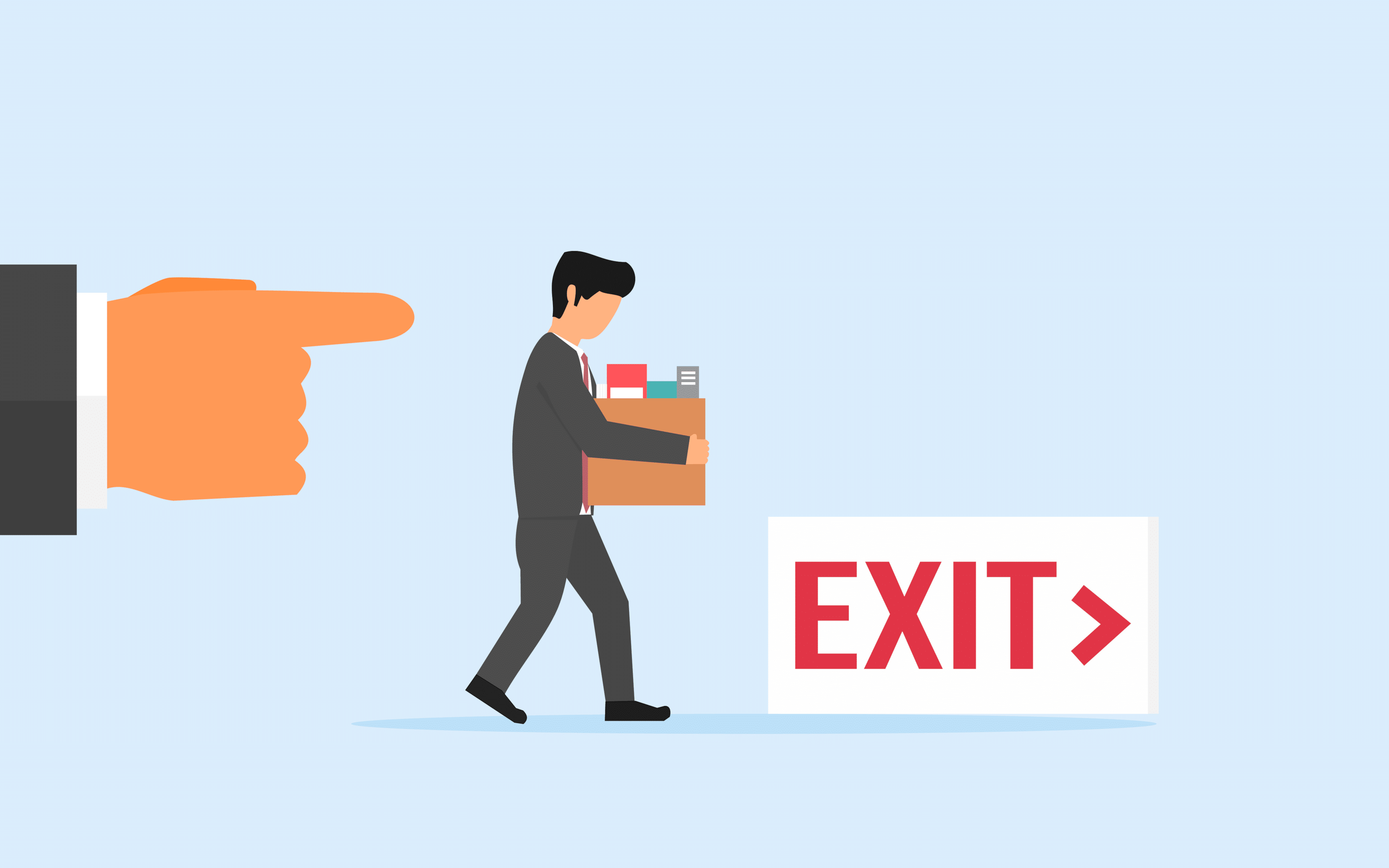 Illustration of an employee exiting as they're being wrongfully terminated